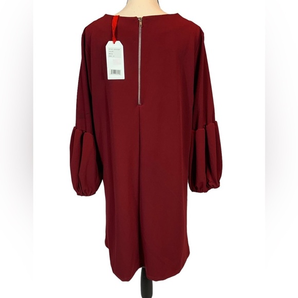 Standards Practice Stella Brick Red Crepe Knit 3/4 Balloon Sleeve Midi Dress- 1X - Picture 4 of 12